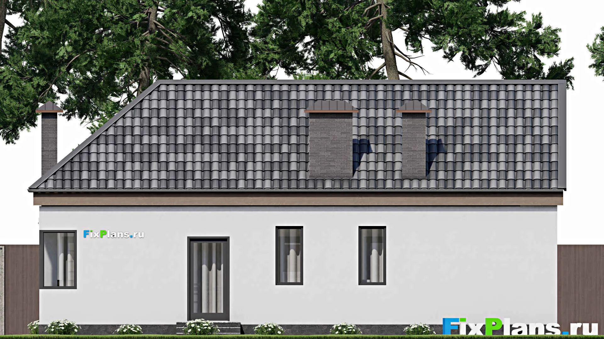 F-12293 - Проект одноэтажного дома 14 на 14, площадью 130 м² с 2 спальнями