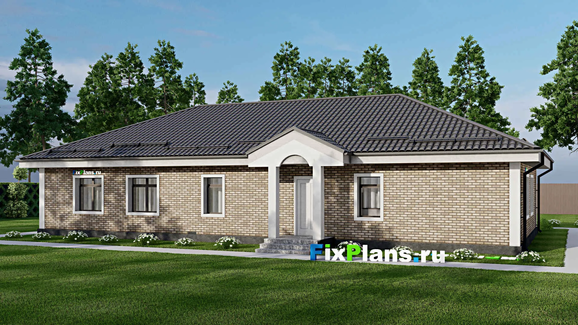 F-5003 - План одноэтажного дома 15 на 21, площадью 210 м² с гаражом на 2 машины и 2 спальнями