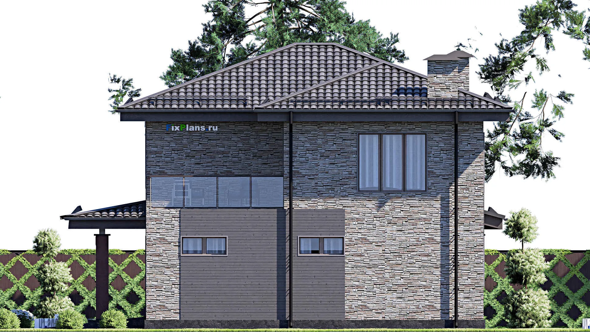 F-12491 - Проект двухэтажного дома 12 на 18, площадью 260 м² с террасой, балконом, гаражом на 1 машину и 3 спальнями