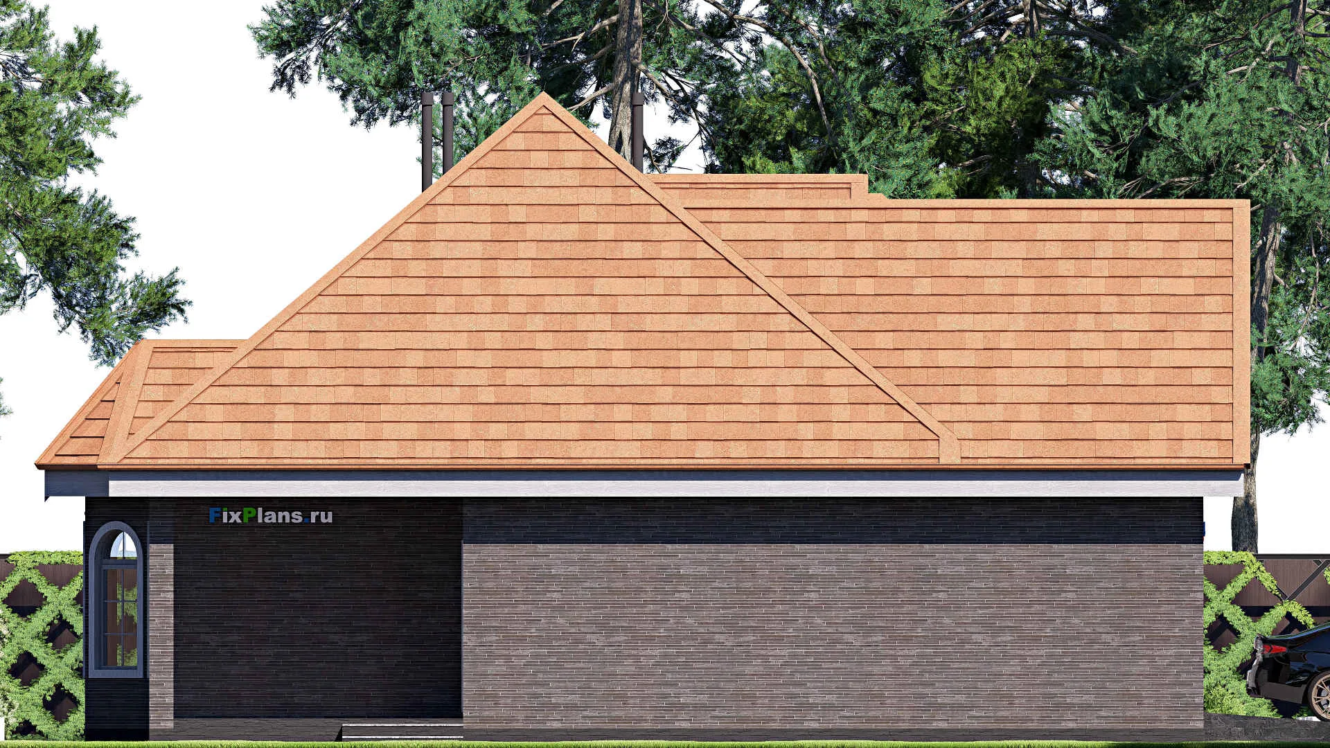 F-20654 - Проект дома с мансардой 14 на 16, площадью 190 м² с гаражом на 2 машины и 2 спальнями