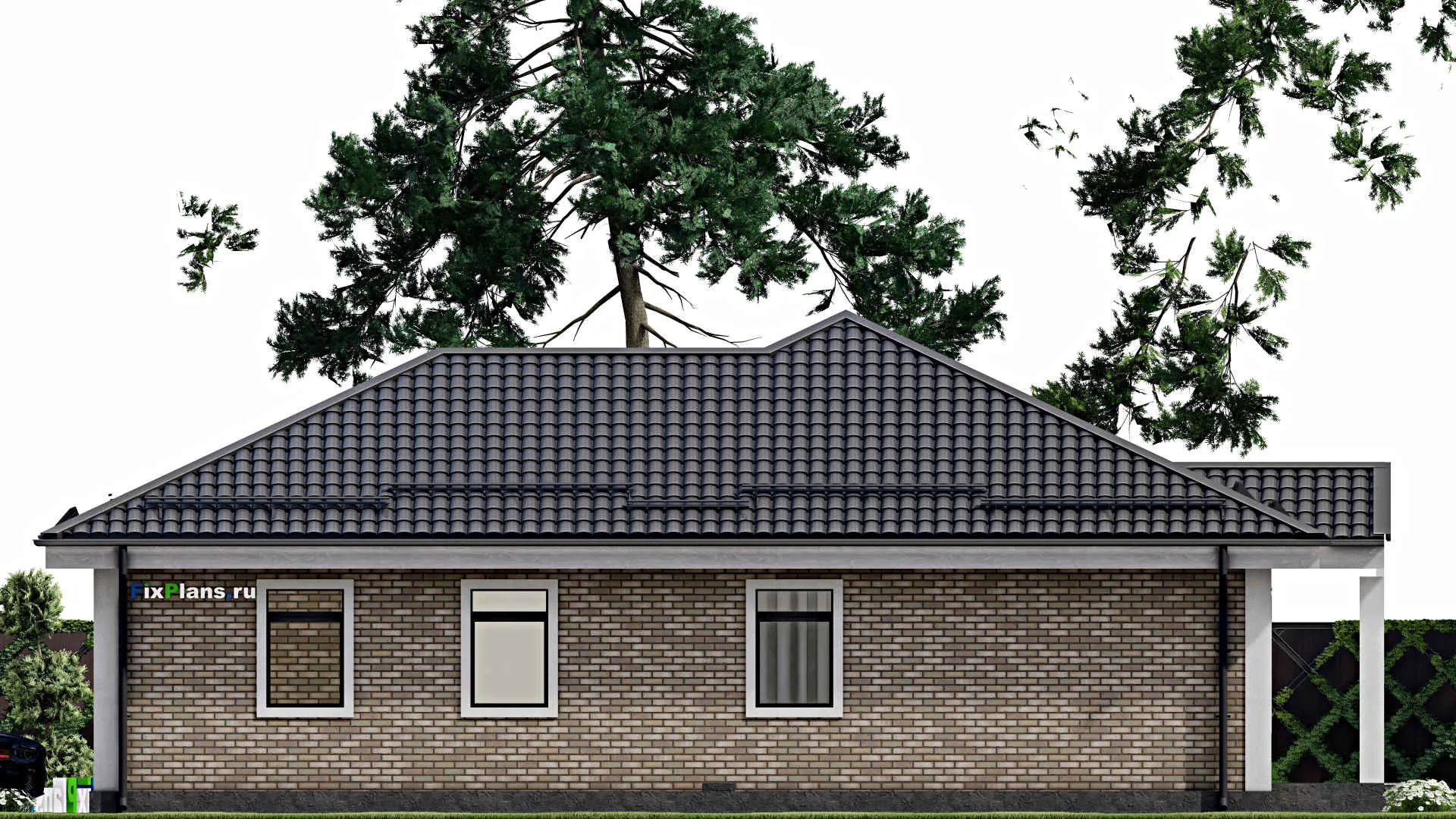 F-5003 - План одноэтажного дома 15 на 21, площадью 210 м² с гаражом на 2 машины и 2 спальнями