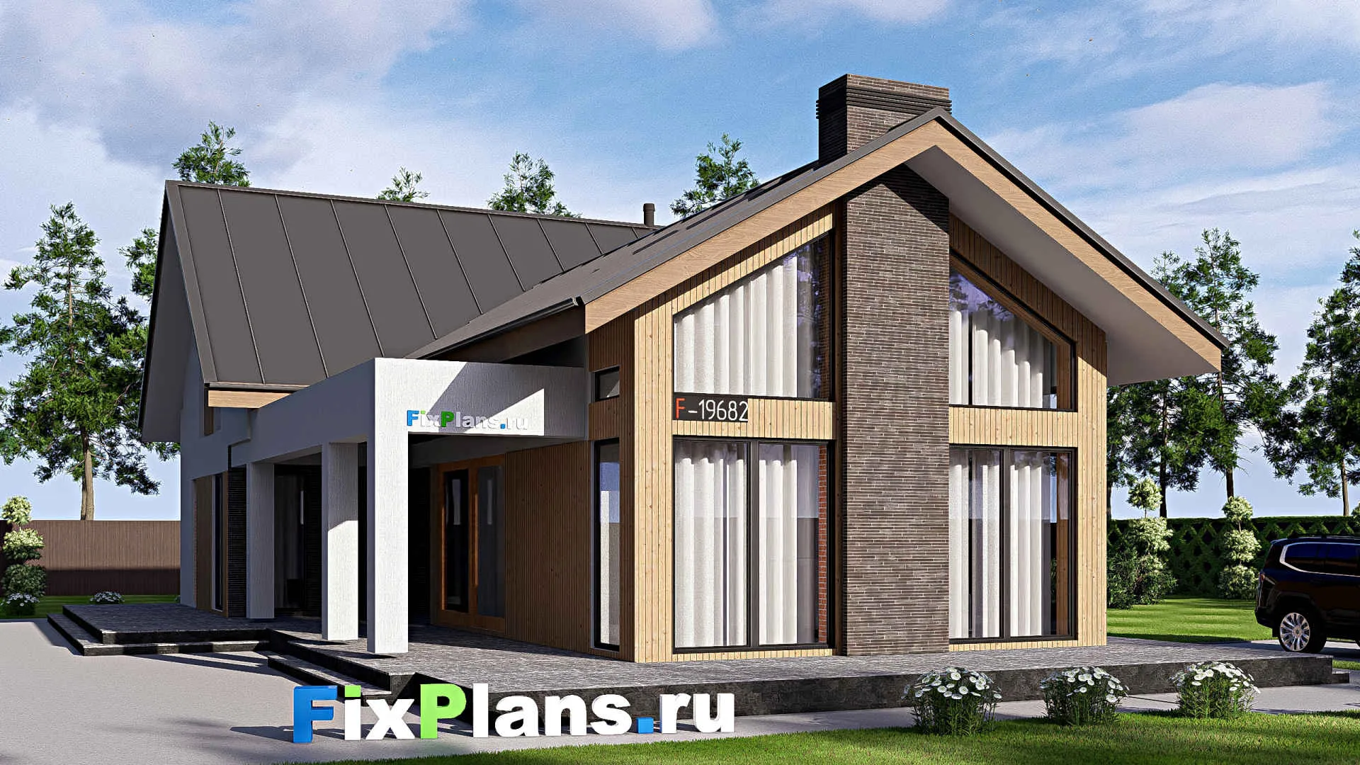 F-19682 - Проект дома с мансардой 16 на 22, площадью 350 м² с террасой, балконом и 4 спальнями