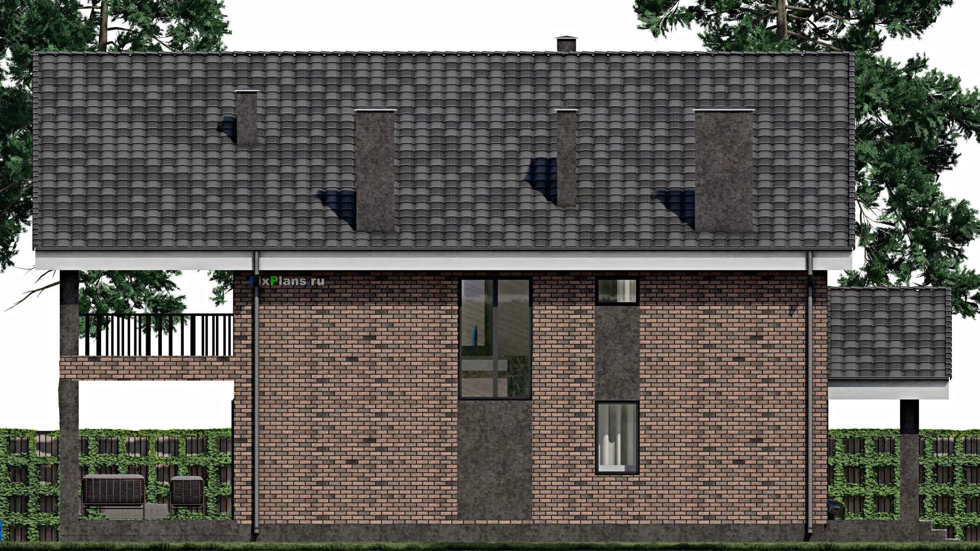 F-1502 - Проект дома с мансардой 11 на 12, площадью 420 м² с террасой, балконом и 4 спальнями