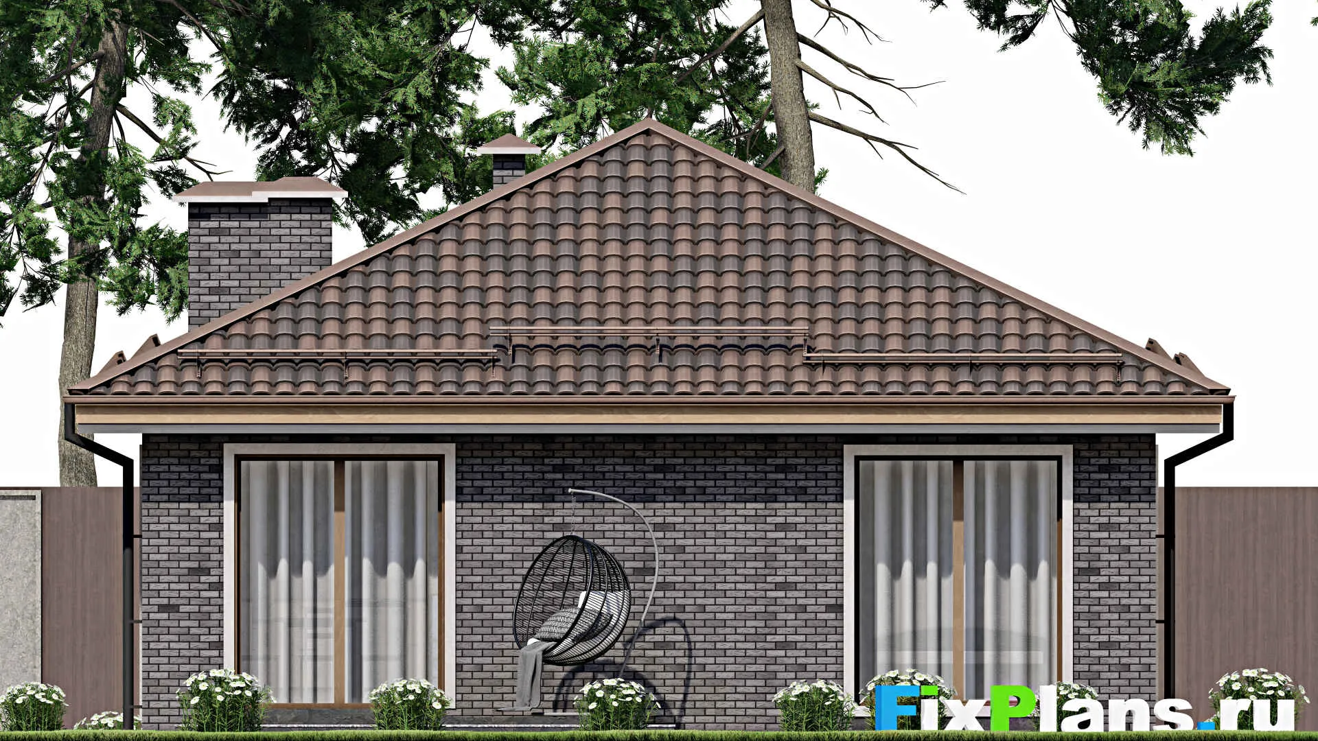 F-9890 - Проект одноэтажного дома 10 на 14, площадью 90 м² с террасой и 3 спальнями