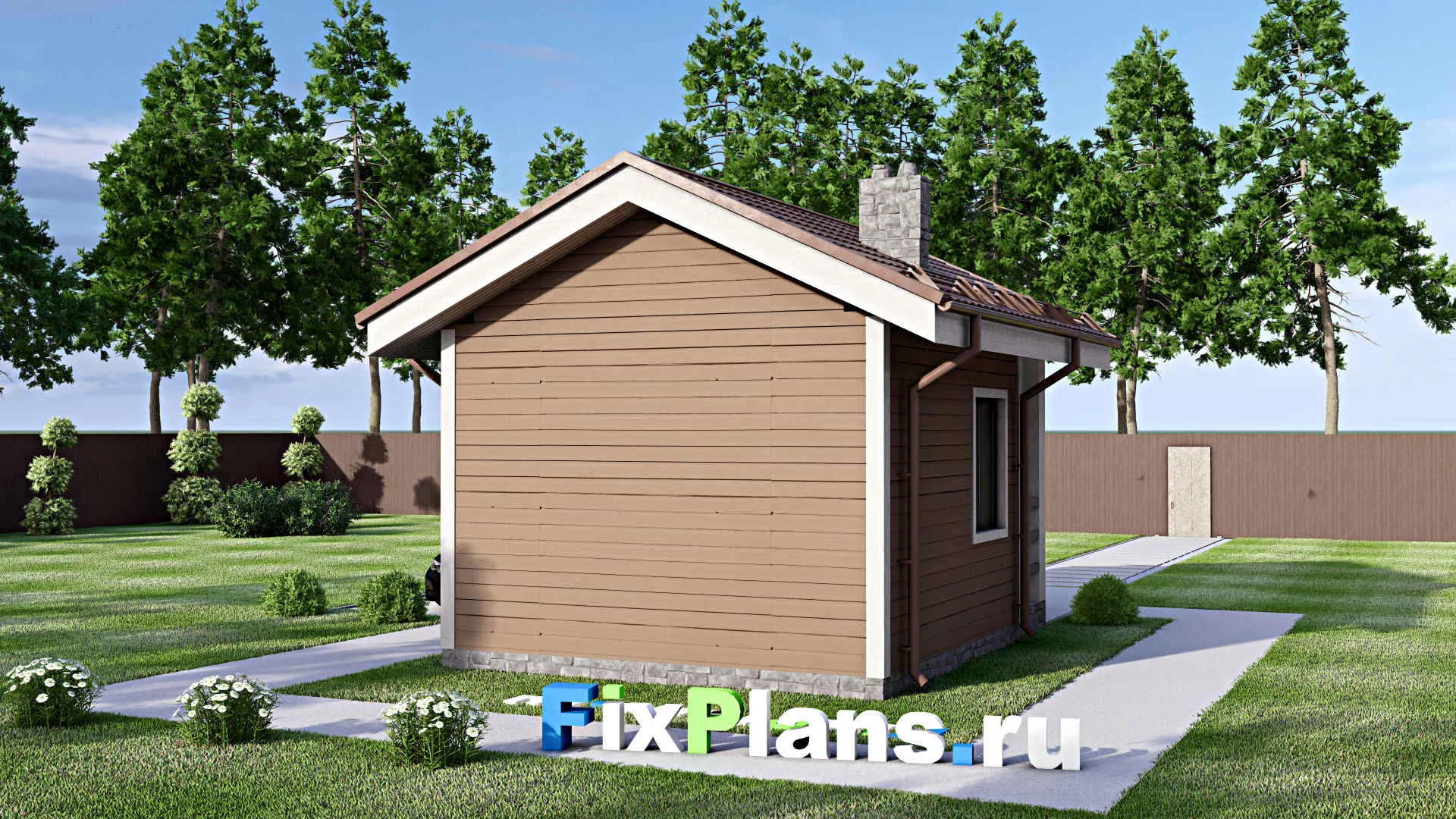 F-15623 - Проект бани 5 на 7, площадью 30 м² с комнатой отдыха и терассой