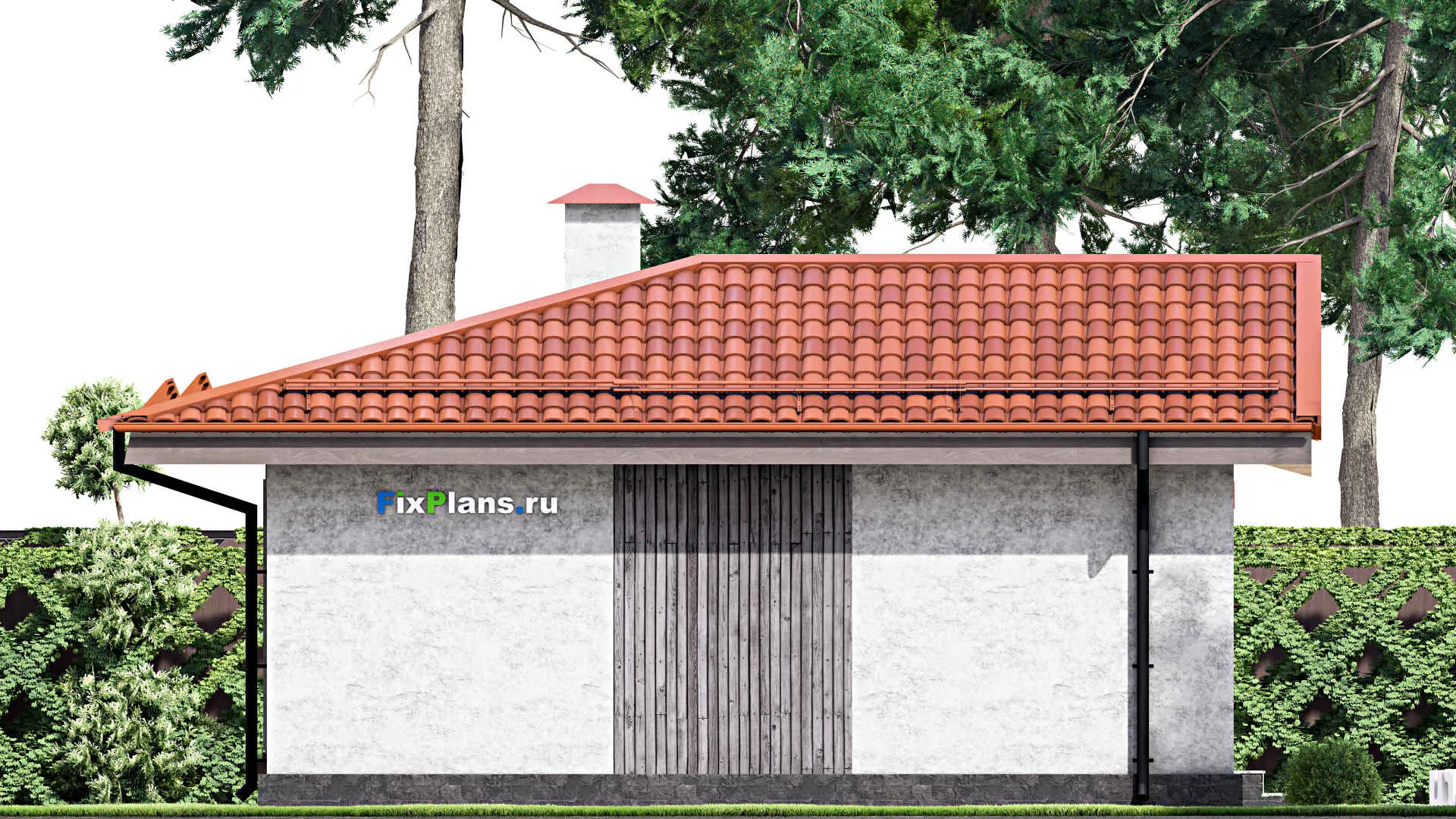 F-12959 - План одноэтажного дома 9 на 9, площадью 60 м² с террасой и 2 спальнями