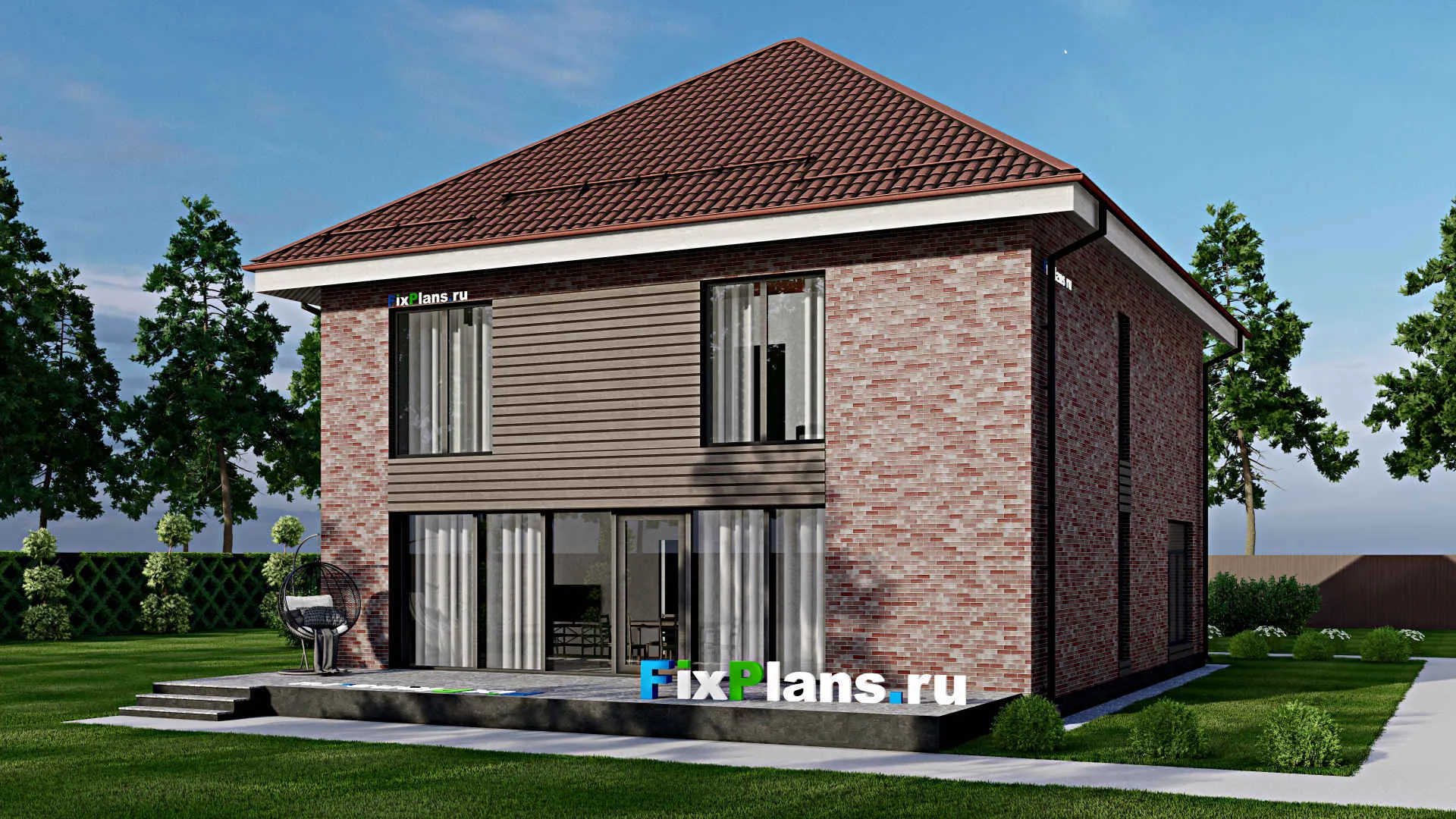 F-2240 - Проект двухэтажного дома 12 на 15, площадью 290 м² с террасой и 3 спальнями