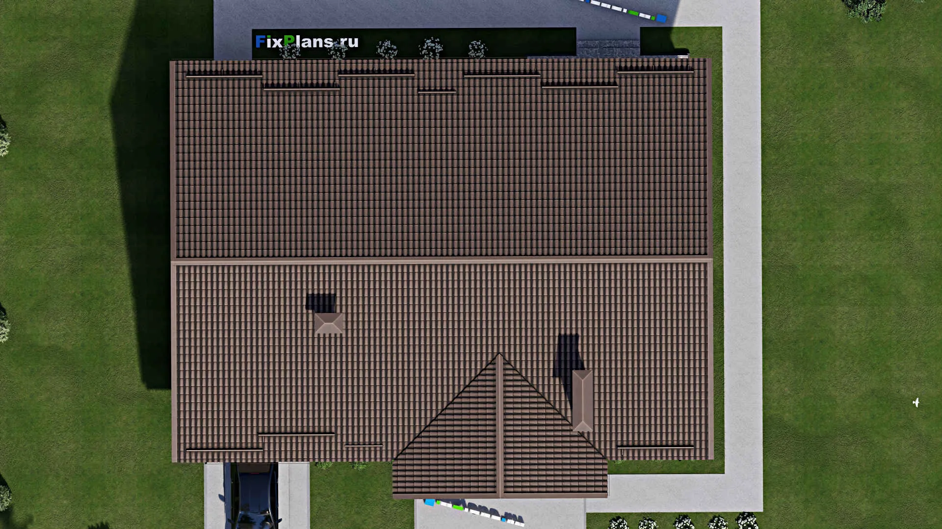 F-2933 - Проект одноэтажного дома 15 на 20, площадью 240 м² с террасой, гаражом на 1 машину и 4 спальнями