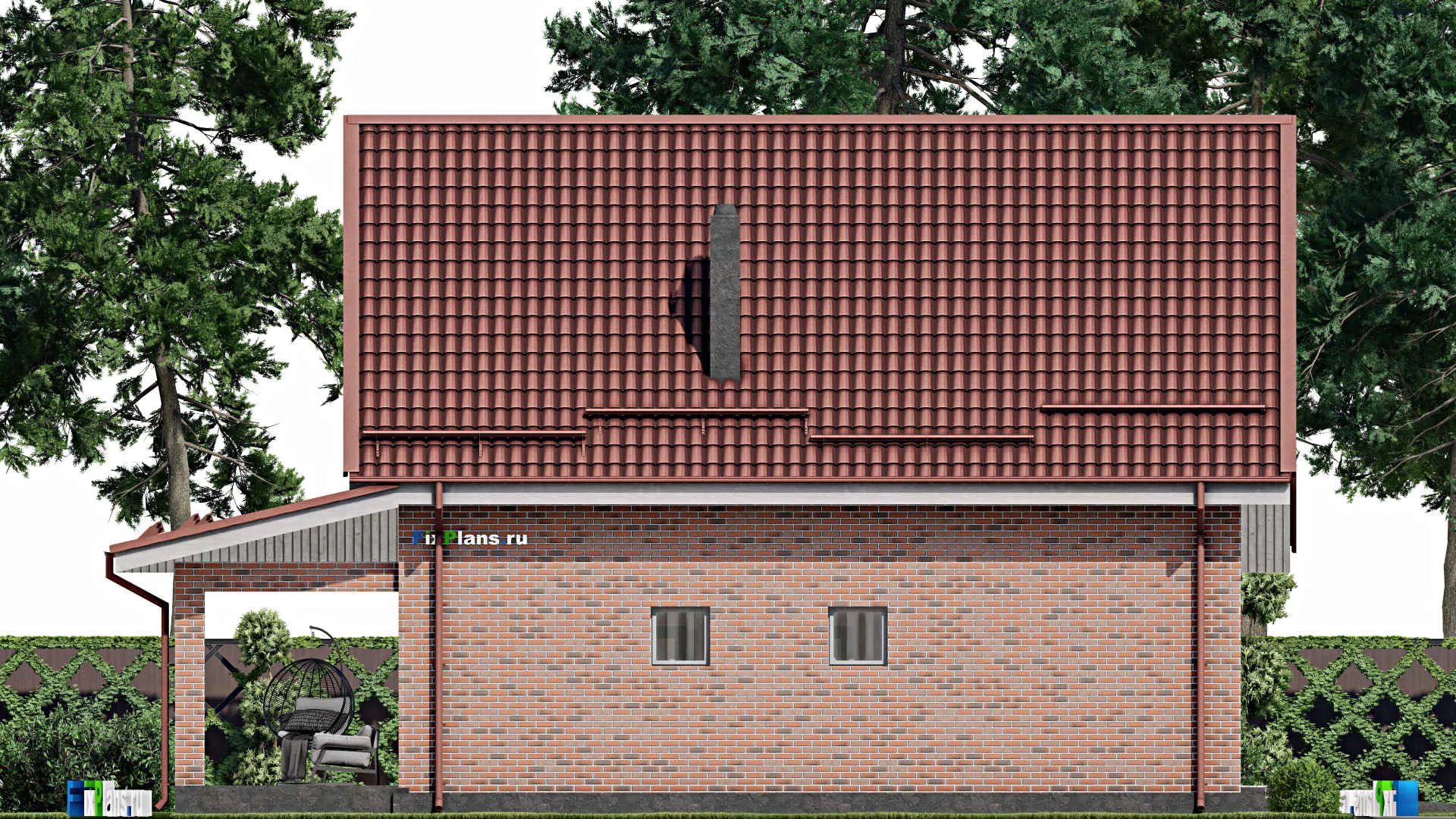 F-3032 - Планы дома с мансардой 13 на 15, площадью 210 м² с террасой, гаражом на 2 машины и 3 спальнями