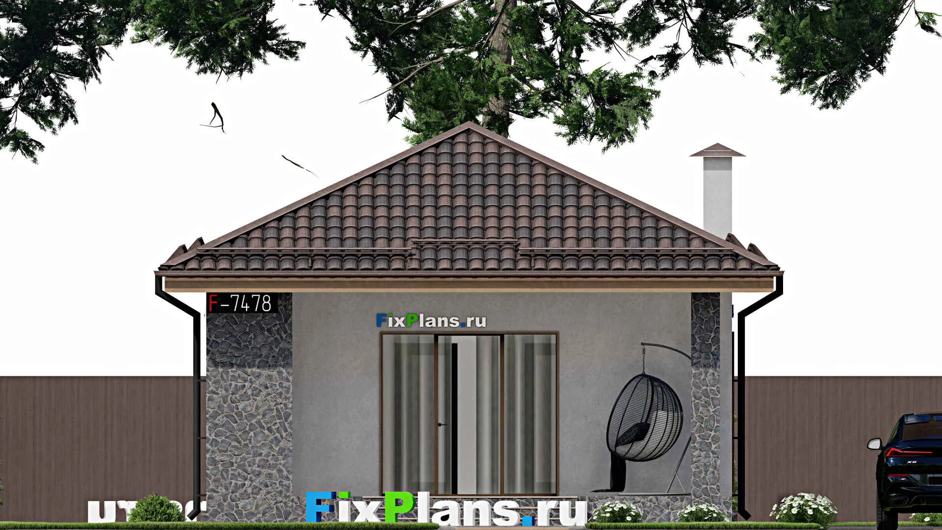 F-7478 - Проект бани 8 на 11, площадью 60 м² с терассой, санузлом и спальней