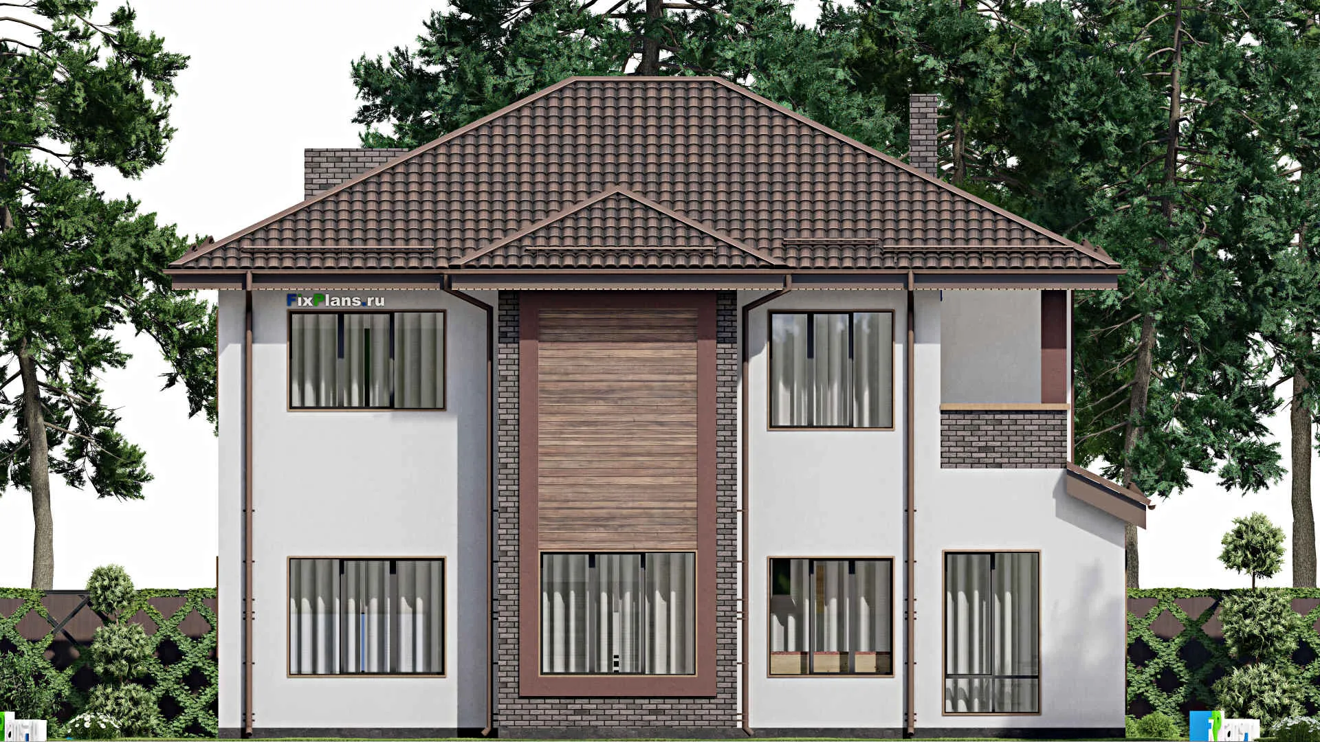 F-7955 - Проект двухэтажного дома 14 на 15, площадью 270 м² с террасой, балконом и 4 спальнями