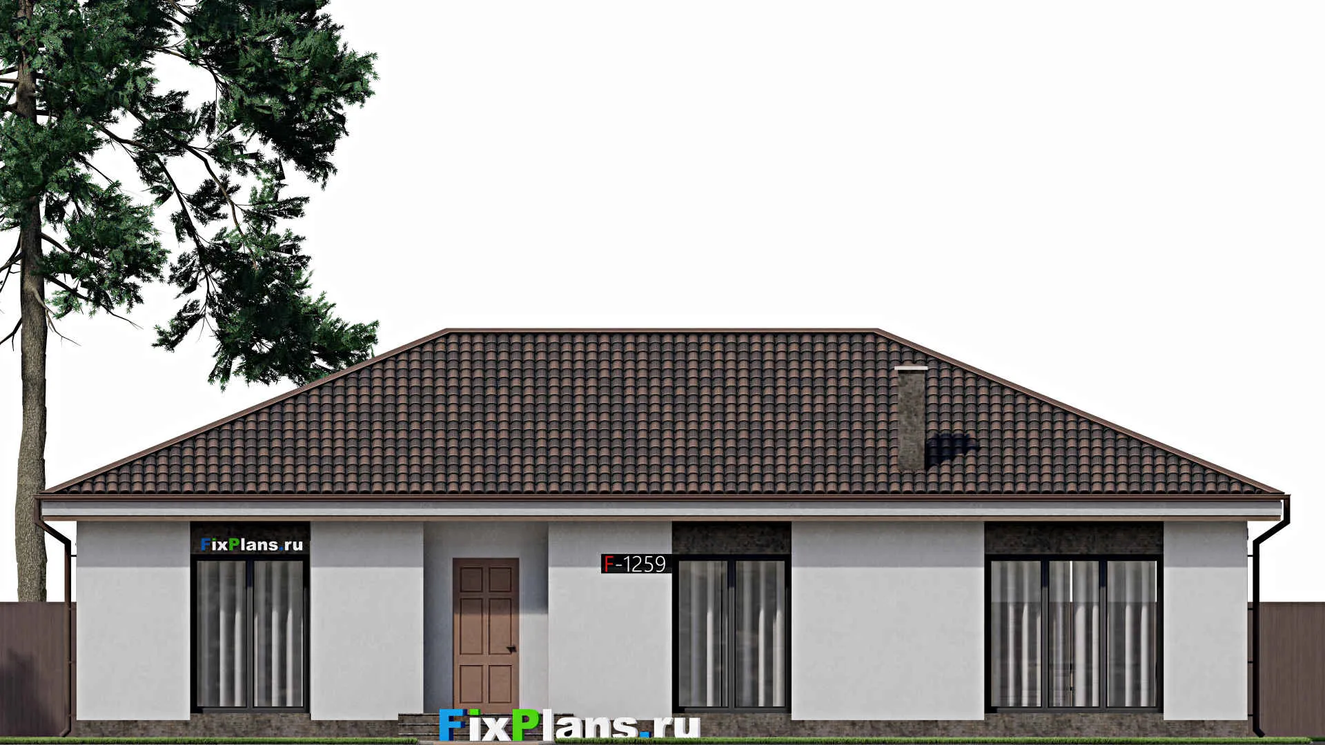 F-1259 - Проект одноэтажного дома 12 на 18, площадью 170 м² с 5 спальнями